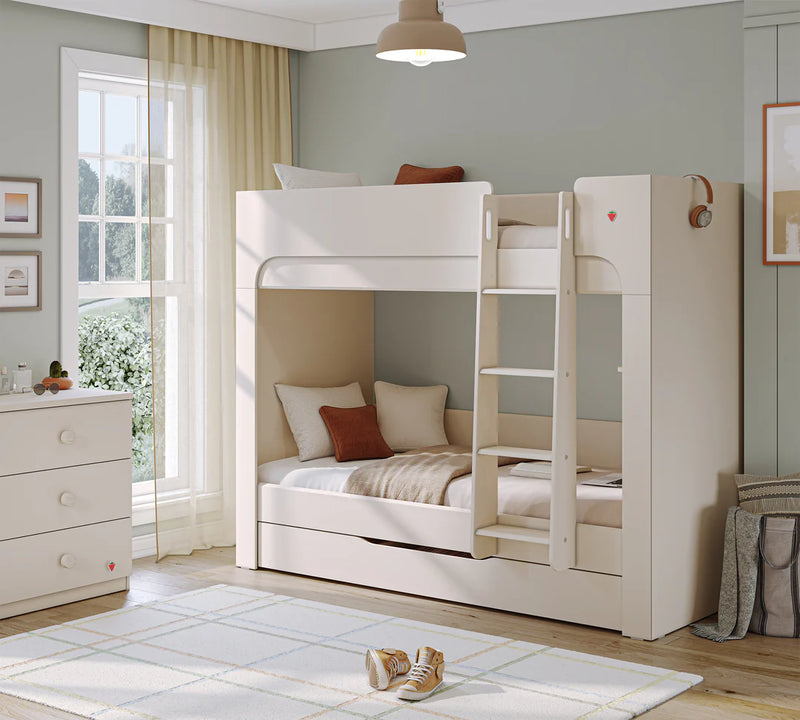 Varia Etagenbett in Creme mit unterer Schublade (90x200 cm)