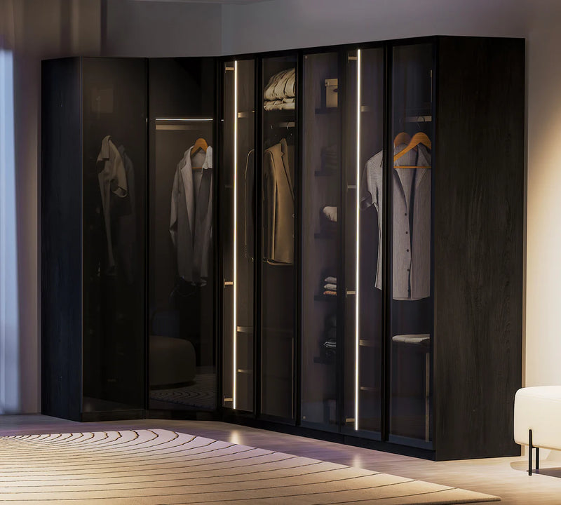 Black corner wardrobe (with glass doors)