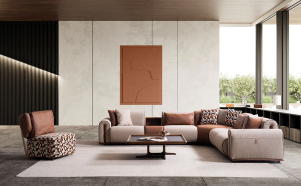 Grande Divano Angolare Beige e Cognac