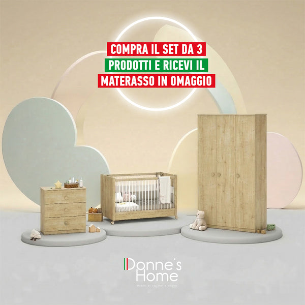 Habitación completa Mocha Baby: Cuna, Armario de 3 puertas y Cómoda + Colchón de regalo