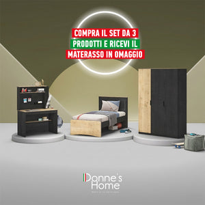 Dormitorio completo Black: Cama, Armario 3 Puertas Line y Escritorio con Unidad + Colchón de Regalo