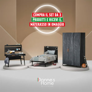 Dormitorio Completo Dark Metal: Cama Line (100x200), Armario 3 Puertas y Escritorio con Módulo + Colchón de Regalo