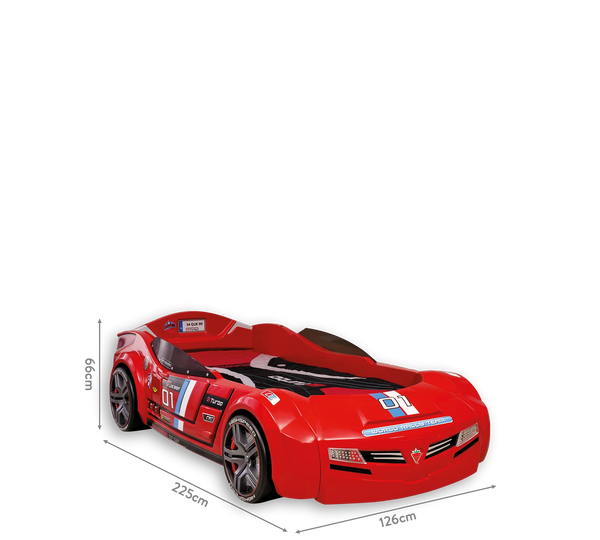 Habitación completa Champion Racer: Cama Biturbo Roja, Armario de 3 puertas y Escritorio con unidad + Colchón de regalo