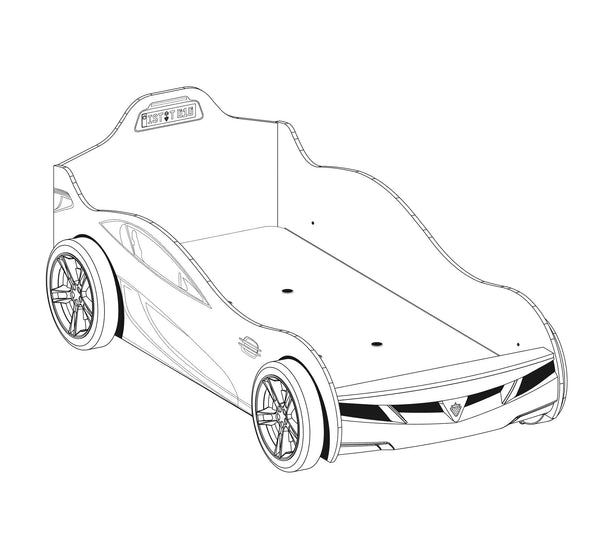 Letto Auto Per Bambini 90x190 Cm Con Design Sportivo e Ruote Tridimensionali