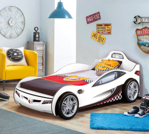 Letto Auto Per Bambini 90x190 Cm Con Design Sportivo e Ruote Tridimensionali