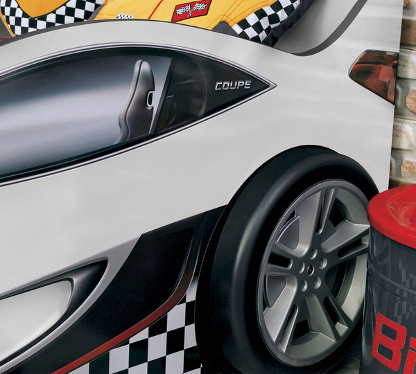 Letto Auto Per Bambini 90x190 Cm Con Design Sportivo e Ruote Tridimensionali