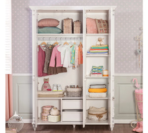 Camera Completa Romantic: Letto (100x200), Armadio 3 Ante e Scrivania con Unità USB + Materasso in Omaggio