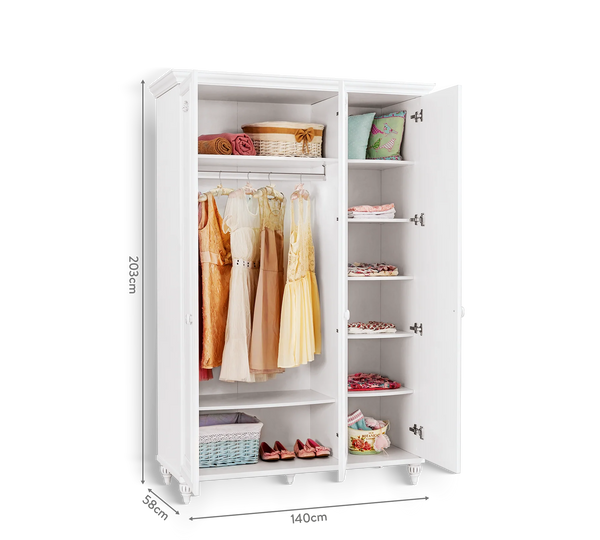 Habitación Completa Romantic: Cama (100x200), Armario de 3 Puertas y Escritorio con Unidad USB + Colchón de Regalo