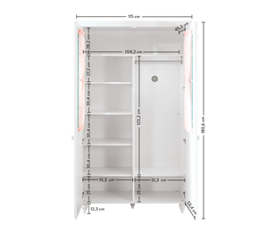 Habitación completa Baby Romantic: cuna convertible, armario de 2 puertas y cómoda con espejo + colchón de regalo