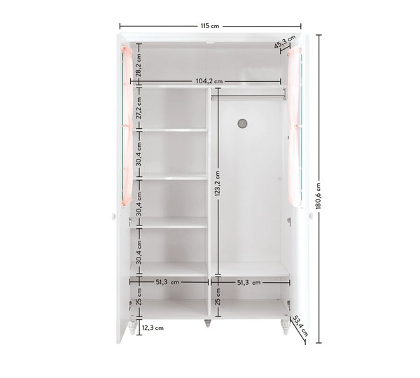 Habitación completa Baby Romantic: cuna convertible, armario de 2 puertas y cómoda con espejo + colchón de regalo