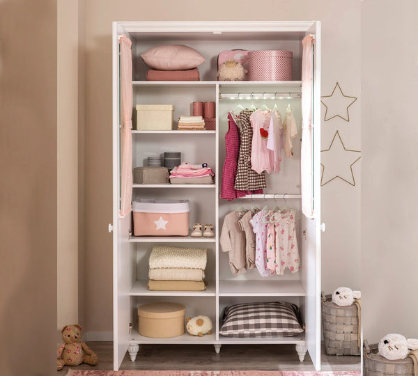 Habitación completa Baby Romantic: cuna convertible, armario de 2 puertas y cómoda con espejo + colchón de regalo