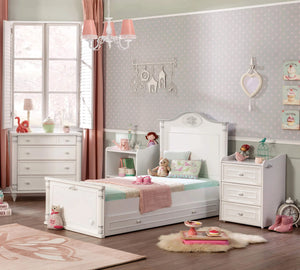 Habitación completa Baby Romantic: cuna convertible, armario de 2 puertas y cómoda con espejo + colchón de regalo