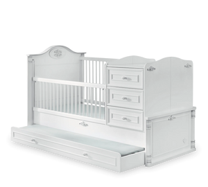 Habitación completa Baby Romantic: cuna convertible, armario de 2 puertas y cómoda con espejo + colchón de regalo