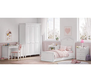 Habitación completa Baby Romantic: cuna convertible, armario de 2 puertas y cómoda con espejo + colchón de regalo