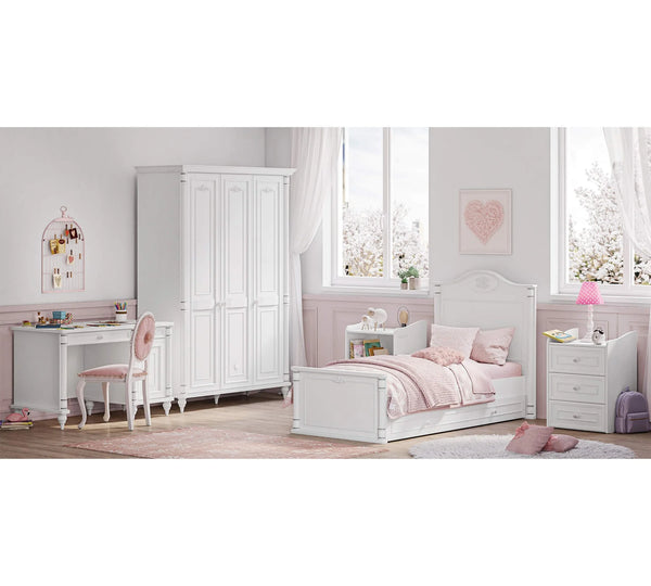 Habitación completa Baby Romantic: cuna convertible, armario de 2 puertas y cómoda con espejo + colchón de regalo