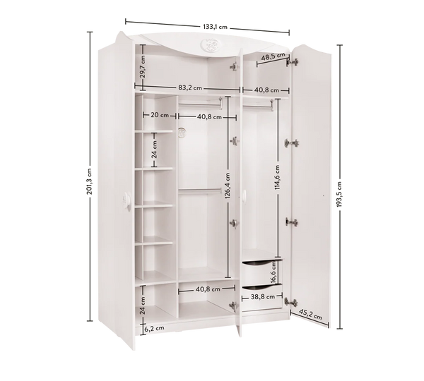 Set Cameretta Neonato Baby Cotton - Letto Co-sleeping, Armadio e Comò con Materasso Gratis