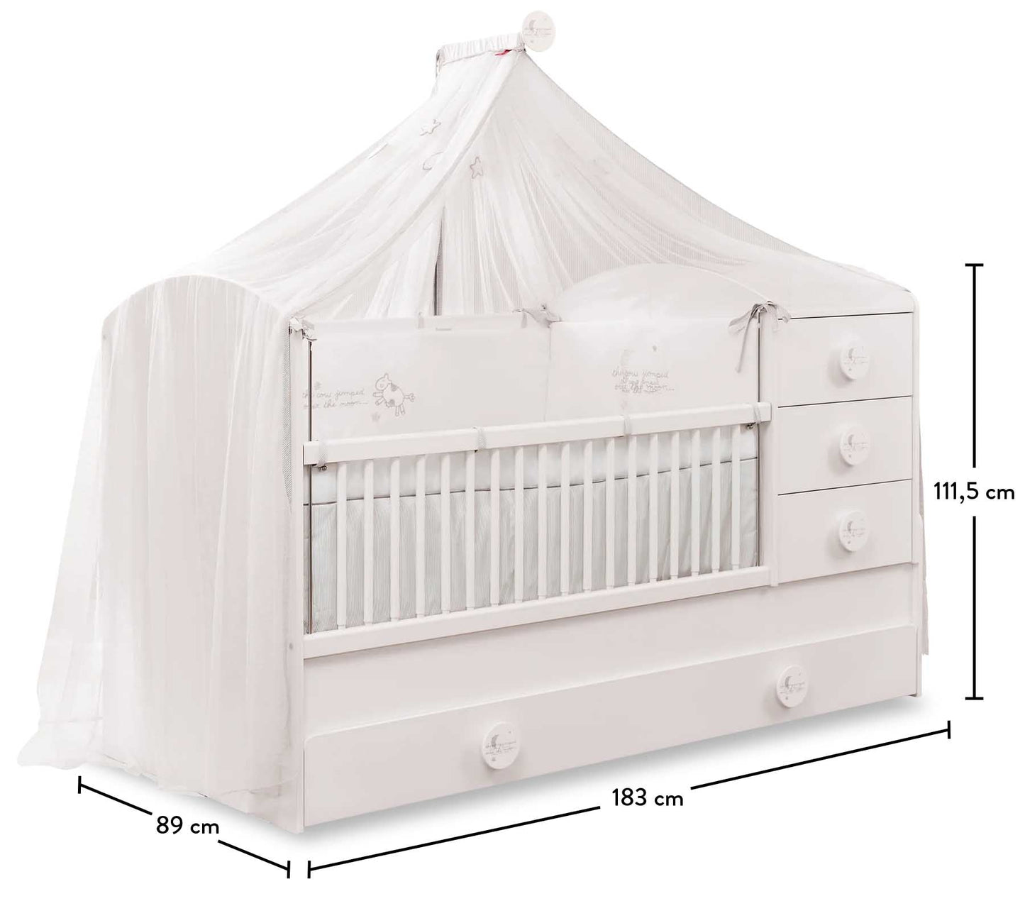 Lettino Trasformabile per neonati con letto genitore Baby Cotton bianco 80x180 Cm