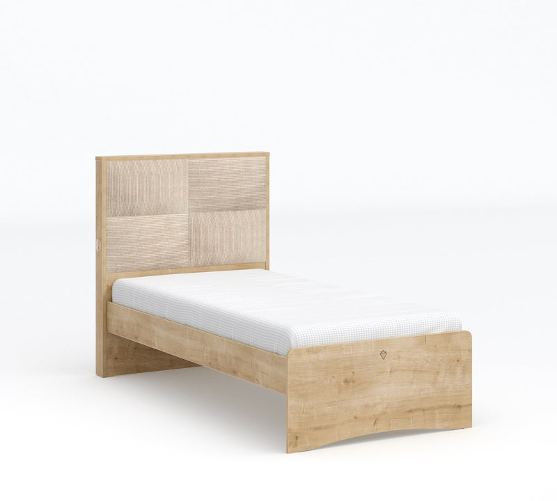 Bed upholstered in mocha