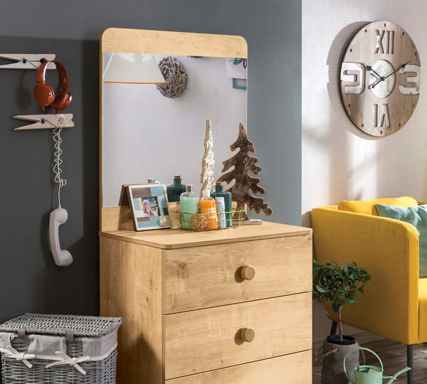 Comò in legno Mocha Modern a 3 cassetti, con specchio, design elegante,  ideale per camere da letto giovanil