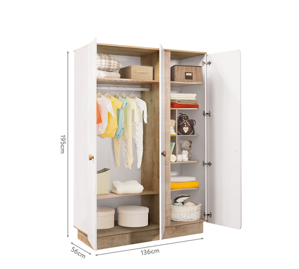 Camera Completa Natura Baby: Lettino Evolutivo, Armadio 3 Ante e Cassettiera con Tavolo + Materasso in Omaggio