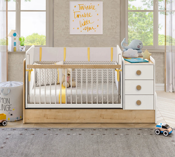Camera Completa Natura Baby: Lettino Evolutivo, Armadio 3 Ante e Cassettiera con Tavolo + Materasso in Omaggio