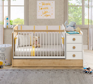 Camera Completa Natura Baby: Lettino Evolutivo, Armadio 3 Ante e Cassettiera con Tavolo + Materasso in Omaggio