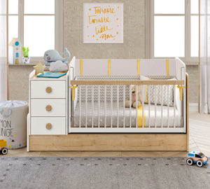 Camera Completa Natura Baby: Lettino Evolutivo, Armadio 3 Ante e Cassettiera con Tavolo + Materasso in Omaggio