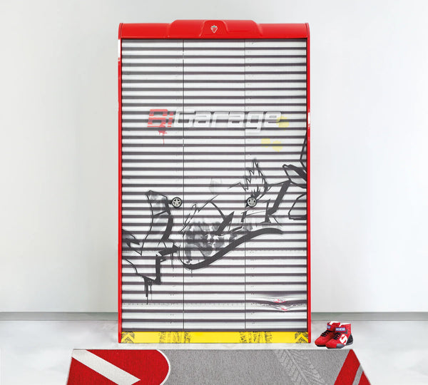 Habitación completa Champion Racer: Cama Biturbo Roja, Armario de 3 puertas y Escritorio con unidad + Colchón de regalo