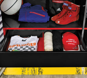 Habitación completa Champion Racer: Cama Biturbo Roja, Armario de 3 puertas y Escritorio con unidad + Colchón de regalo