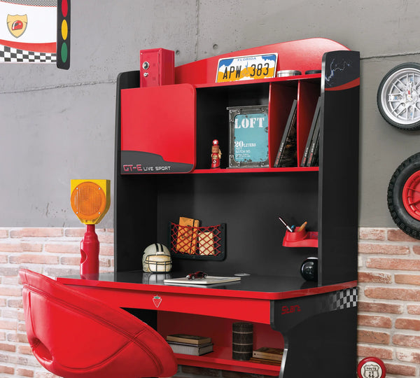 Habitación completa Champion Racer: Cama Biturbo Roja, Armario de 3 puertas y Escritorio con unidad + Colchón de regalo