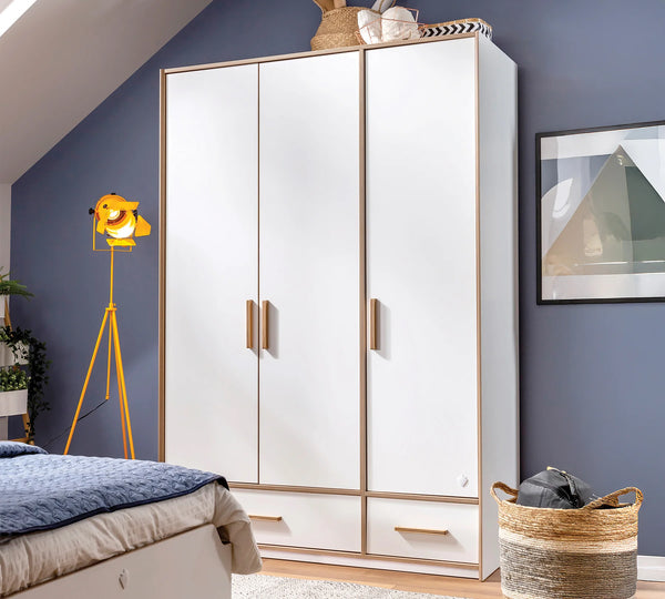 Camera Completa Modera: Letto Imbottito (100x200), Armadio 3 Ante e Scrivania con Unità + Materasso in Omaggio