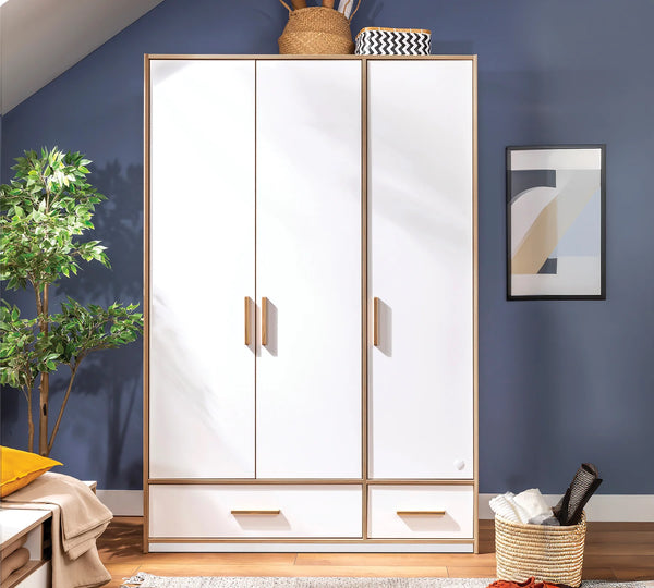 Camera Completa Modera: Letto Imbottito (100x200), Armadio 3 Ante e Scrivania con Unità + Materasso in Omaggio