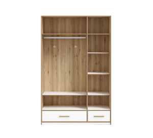 Armadio 3 Ante Modera in Legno con Ripiani Regolabili, Maniglie in Faggio e Specchio Interno