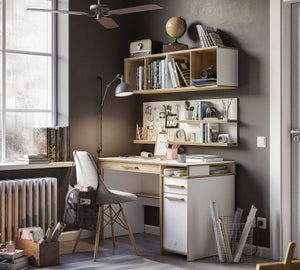 Modera Schreibtisch 120x75cm mit Schubladen, Regalen und Kleiderhaken aus Holz, ergonomisches Design fürs Studium