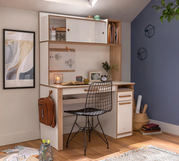 Camera Completa Modera: Letto Imbottito (100x200), Armadio 3 Ante e Scrivania con Unità + Materasso in Omaggio