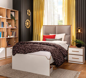 Camera Completa Modera: Letto Imbottito (100x200), Armadio 3 Ante e Scrivania con Unità + Materasso in Omaggio