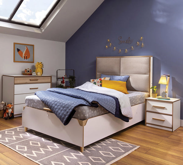 Modera Bett (120 x 200 cm) mit Stauraum, waschbarem Stoffkopfteil und doppeltem USB-Anschluss inklusive