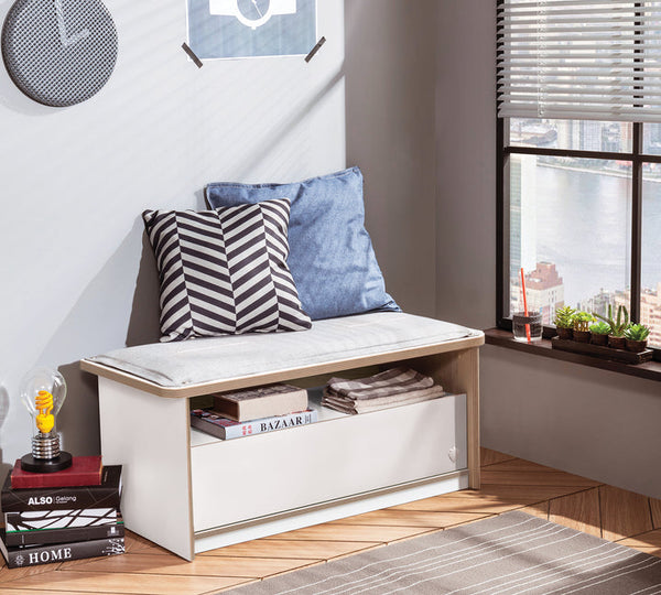 Modera Ottoman Pouf with Drawer, Dimensions 98x43.5x43 cm, Removable Cushion and Elegant Design