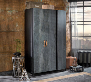 Dormitorio Completo Dark Metal: Cama Line (100x200), Armario 3 Puertas y Escritorio con Módulo + Colchón de Regalo