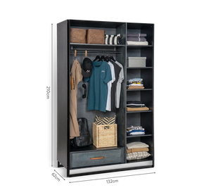 Dormitorio Completo Dark Metal: Cama Line (100x200), Armario 3 Puertas y Escritorio con Módulo + Colchón de Regalo