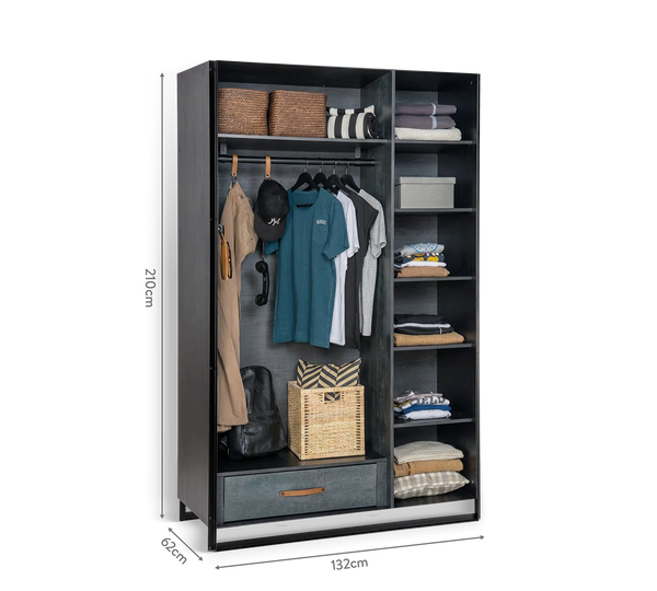 Dormitorio Completo Dark Metal: Cama Line (100x200), Armario 3 Puertas y Escritorio con Módulo + Colchón de Regalo