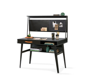 Kleiner und mobiler Schreibtisch aus dunklem Metall