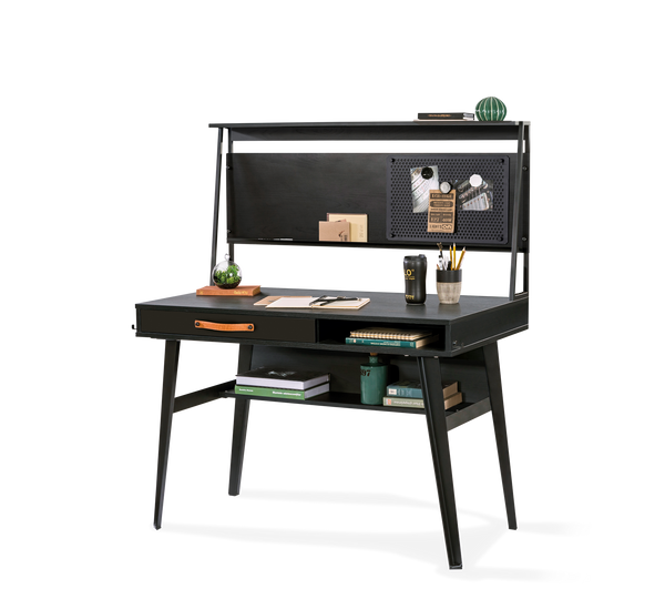 Kleiner und mobiler Schreibtisch aus dunklem Metall