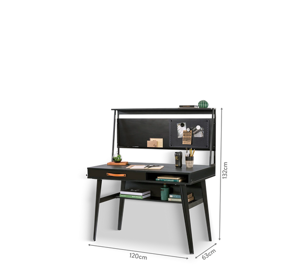 Dormitorio Completo Dark Metal: Cama Line (100x200), Armario 3 Puertas y Escritorio con Módulo + Colchón de Regalo