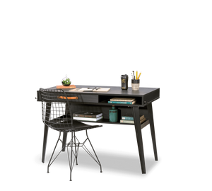 Kleiner Schreibtisch aus dunklem Metall, modernes Design, 120 x 75 x 63 cm, funktional und kompakt