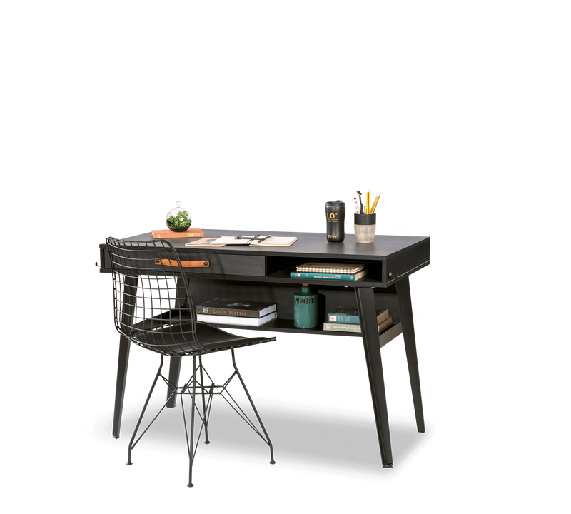 Small Dark Metal Study Desk, Modern Design, 120x75x63 cm, Functional and Compact