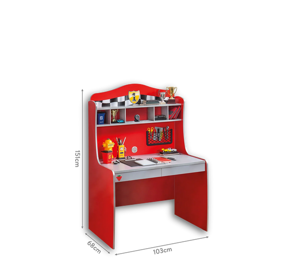 Camera Completa Racecup: Letto a forma di Macchina (90x190), Armadio 3 Ante e Scrivania con Unità + Materasso in Omaggio