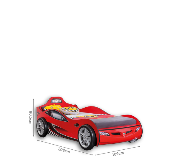 Camera Completa Racecup: Letto a forma di Macchina (90x190), Armadio 3 Ante e Scrivania con Unità + Materasso in Omaggio