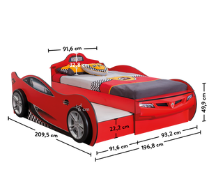 Sports Car Bed for Children with Extra Bed 90x190 - Realistic Design