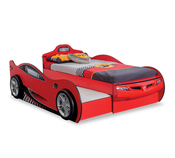 Sports Car Bed for Children with Extra Bed 90x190 - Realistic Design